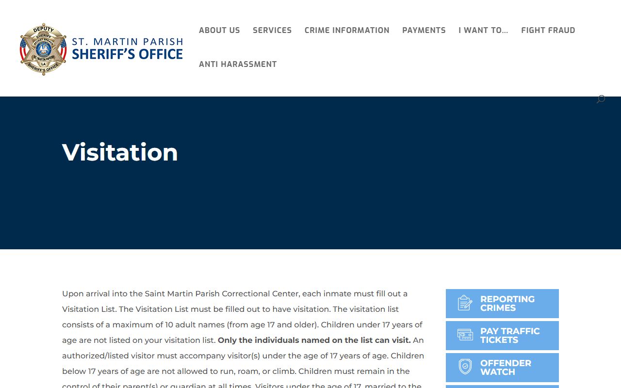 St. Martin Parish Correctional Center visitation rules overview